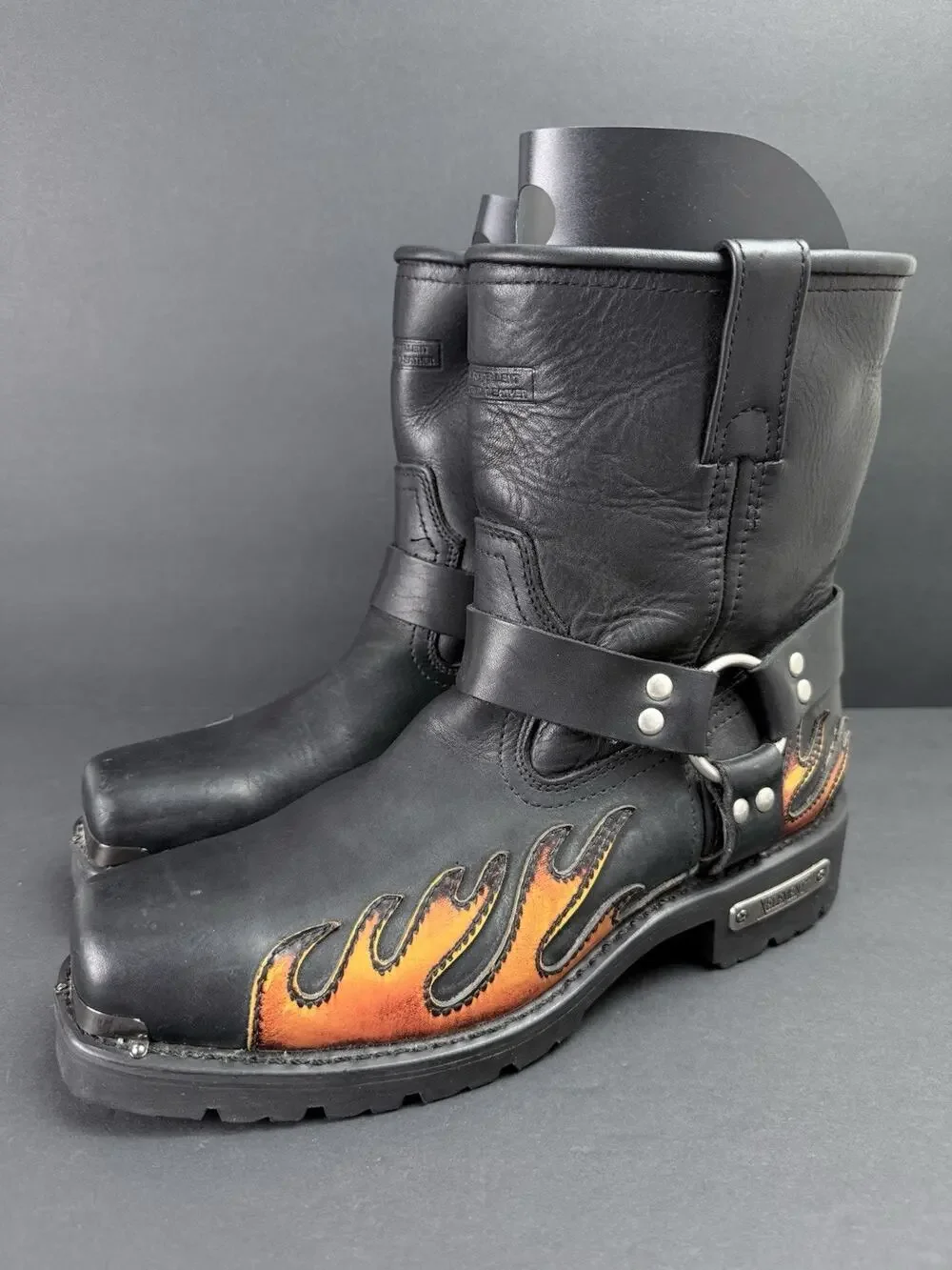 Xelement Men’s Motorcycle Harness Boots Black Leather Flame Biker Size 11M